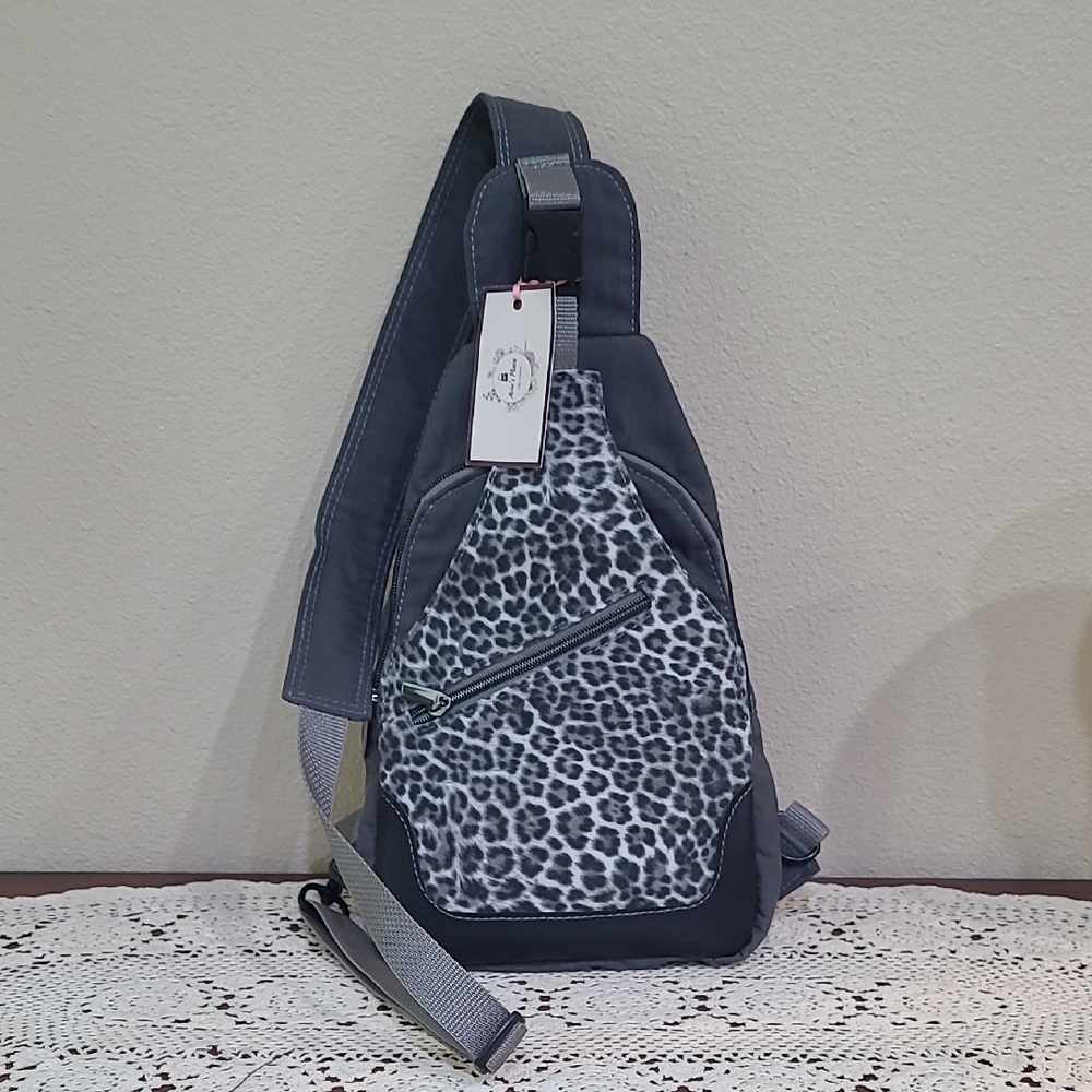 Handmade Gray With Animal Print Unisex Sling Bag